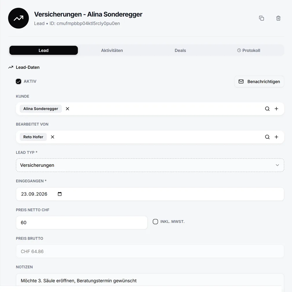 Lead-Detailansicht